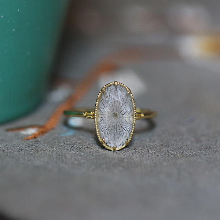 Anello inciso con cristallo trasparente naturale Olivenorma