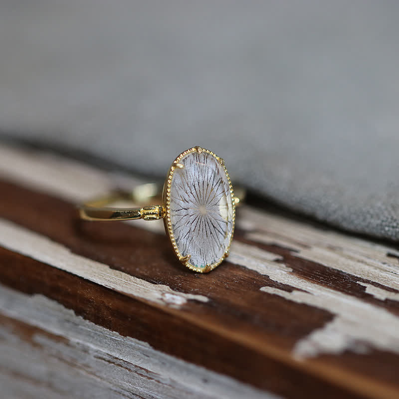 Anello inciso con cristallo trasparente naturale Olivenorma