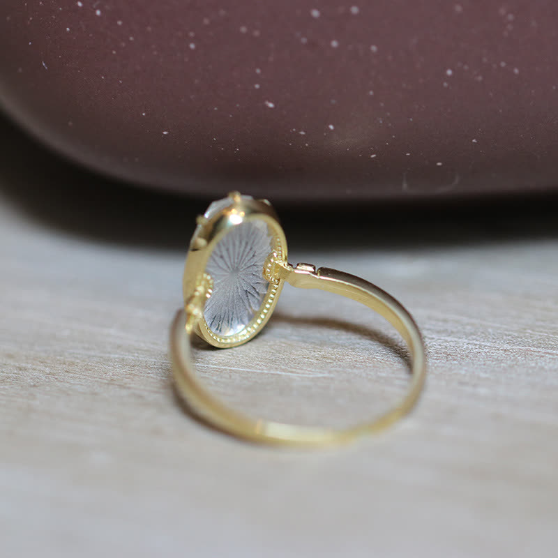 Anello inciso con cristallo trasparente naturale Olivenorma