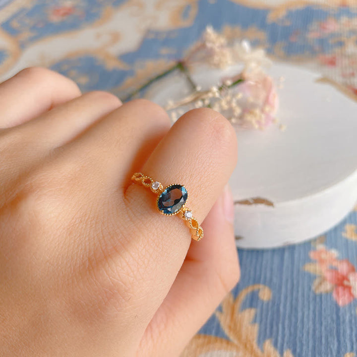 Anello vintage con topazio blu ovale Olivenorma