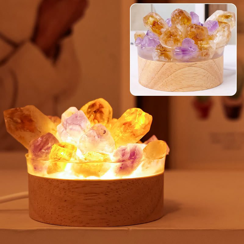 Olivenorma Lampada da notte in pietra grezza con cristallo