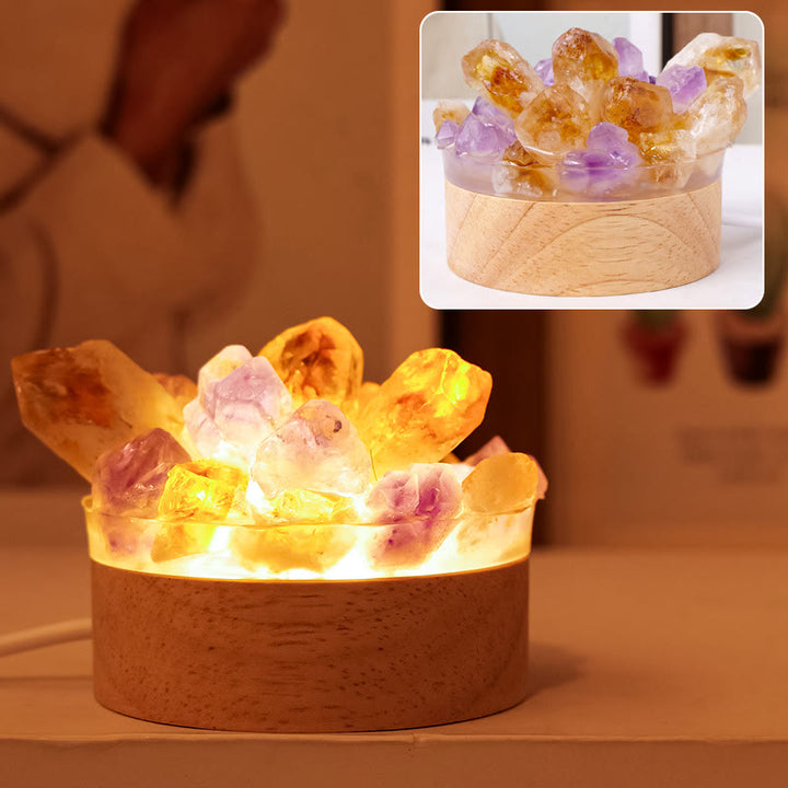 Olivenorma Lampada da notte in pietra grezza con cristallo