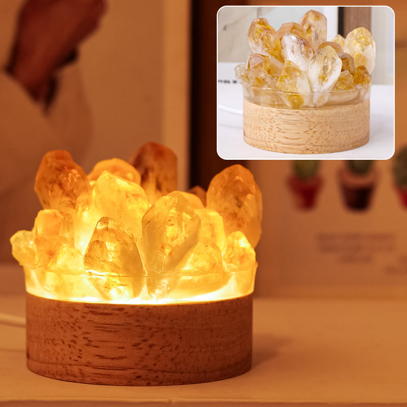 Olivenorma Lampada da notte in pietra grezza con cristallo