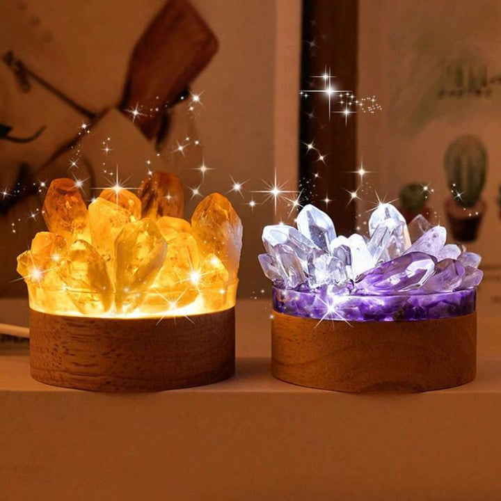 Olivenorma Lampada da notte in pietra grezza con cristallo