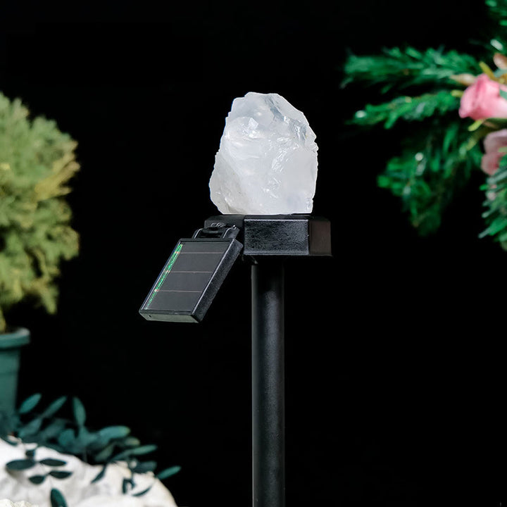 Olivenorma Lampada solare in pietra grezza per esterni, impermeabile, in cristallo