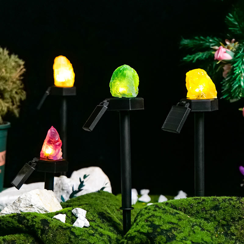 Olivenorma Lampada solare in pietra grezza per esterni, impermeabile, in cristallo