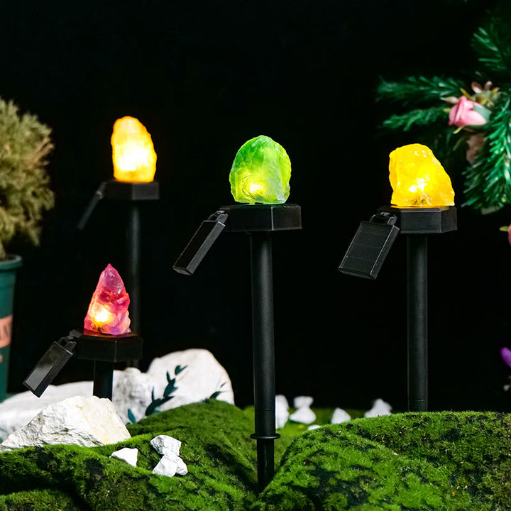 Olivenorma Lampada solare in pietra grezza per esterni, impermeabile, in cristallo