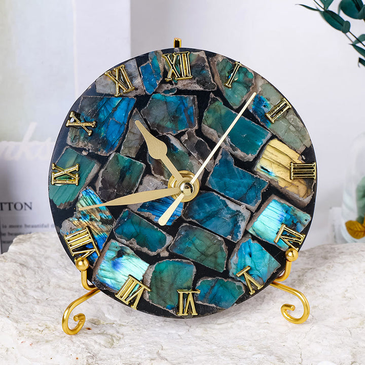 Olivenorma Raw Labradorite Agata Orologio Lucidante Decorazione Appesa
