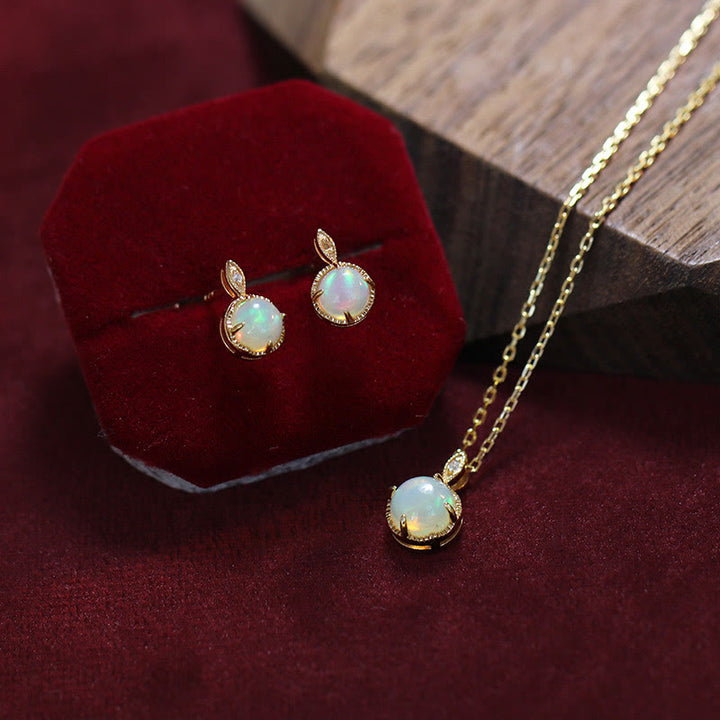 Olivenorma Set di gioielli con collana e orecchini in opale vintage S925