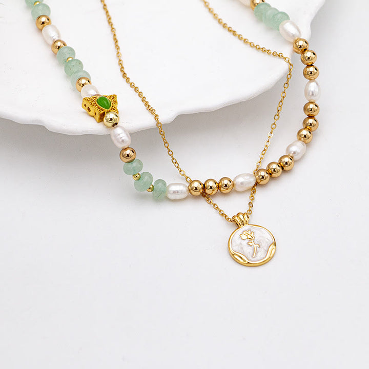 Collana girocollo con perle di cristallo e tormalina Olivenorma