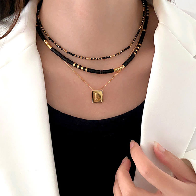 Collana di perline impilate in ice nero naturale Olivenorma