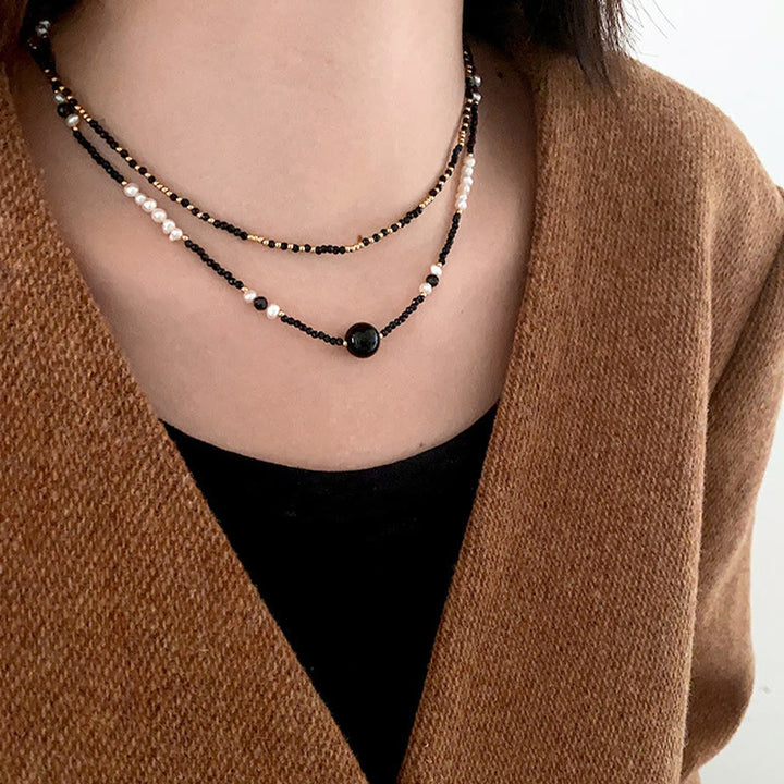 Collana di perline impilate in ice nero naturale Olivenorma