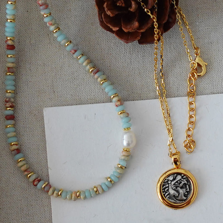 Collana di perline impilate in pietra blu dell'imperatore Olivenorma