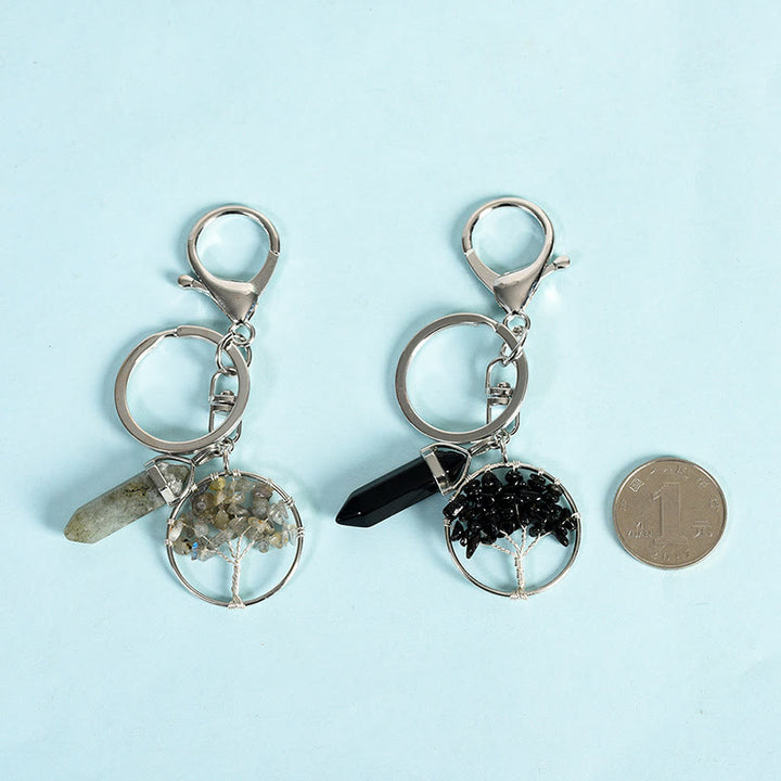 Olivenorma Albero della vita con portachiavi curativo in pietra prismatica