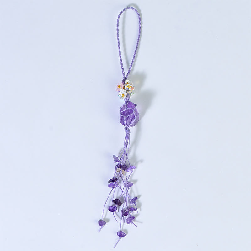 Olivenorma Portachiavi con nappa in pietra grezza intrecciata a mano