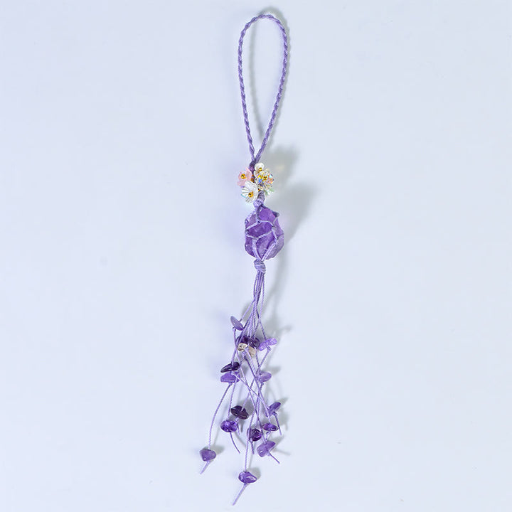 Olivenorma Portachiavi con nappa in pietra grezza intrecciata a mano