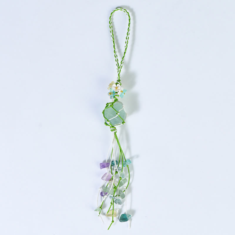 Olivenorma Portachiavi con nappa in pietra grezza intrecciata a mano