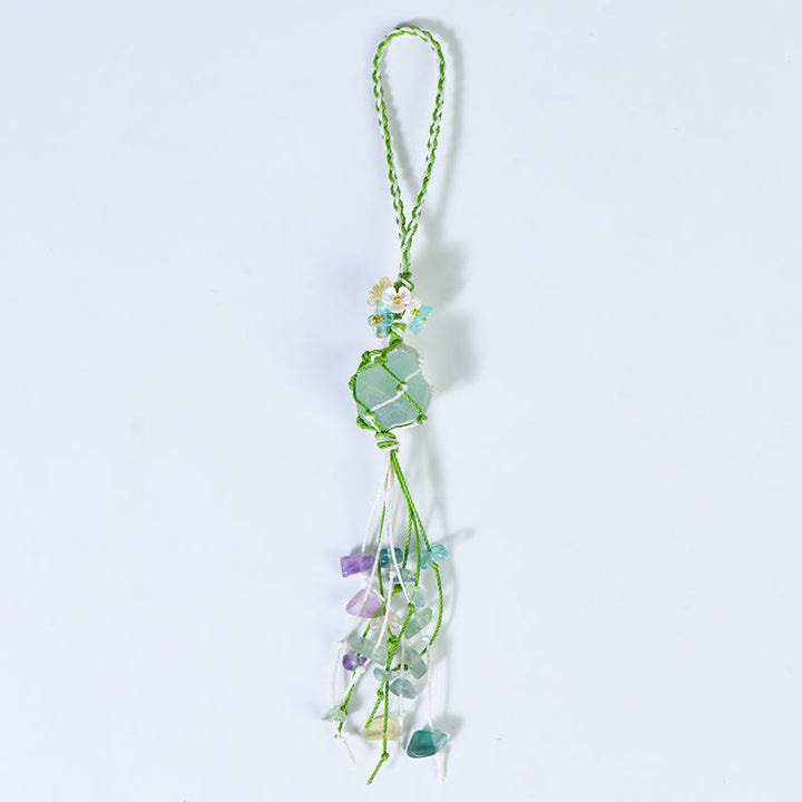 Olivenorma Portachiavi con nappa in pietra grezza intrecciata a mano