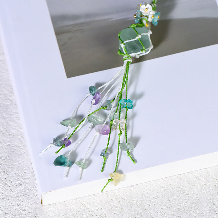 Olivenorma Portachiavi con nappa in pietra grezza intrecciata a mano