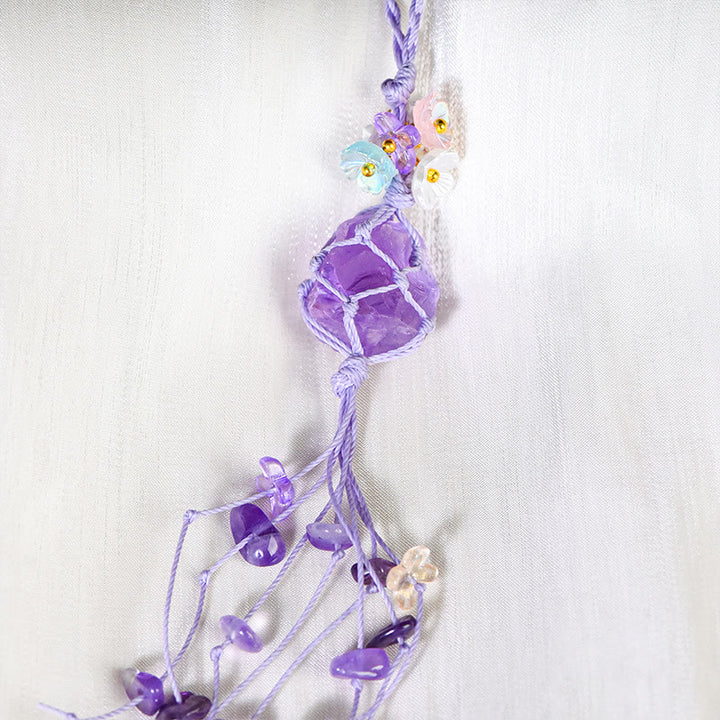 Olivenorma Portachiavi con nappa in pietra grezza intrecciata a mano