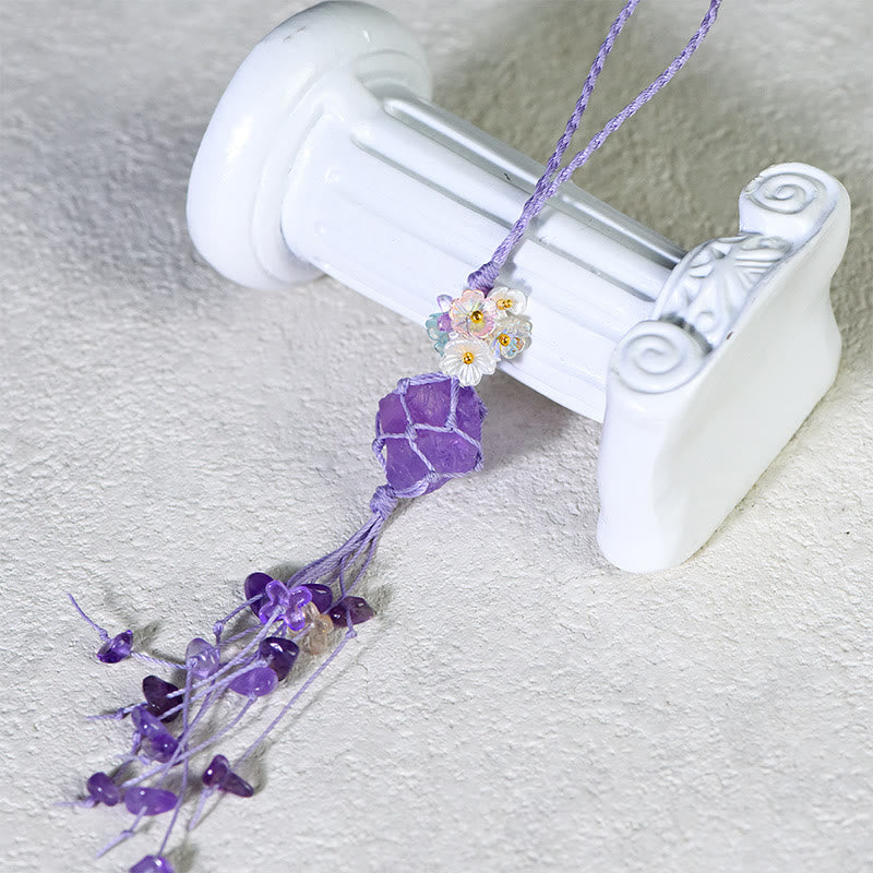 Olivenorma Portachiavi con nappa in pietra grezza intrecciata a mano