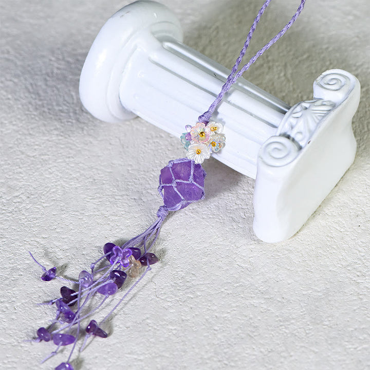 Olivenorma Portachiavi con nappa in pietra grezza intrecciata a mano