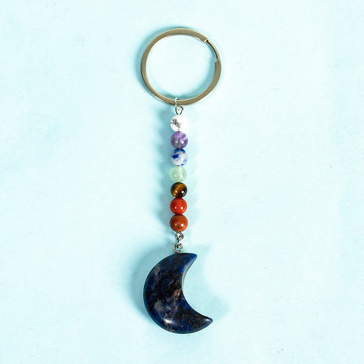 Olivenorma Crescent Moon Chakra Portachiavi in ​​pietra preziosa naturale
