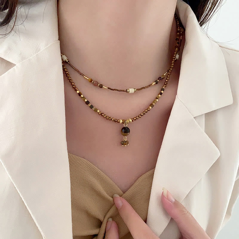 Collana di perline impilate in pietra occhio di tigre Olivenorma