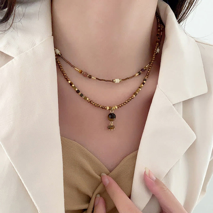 Collana di perline impilate in pietra occhio di tigre Olivenorma