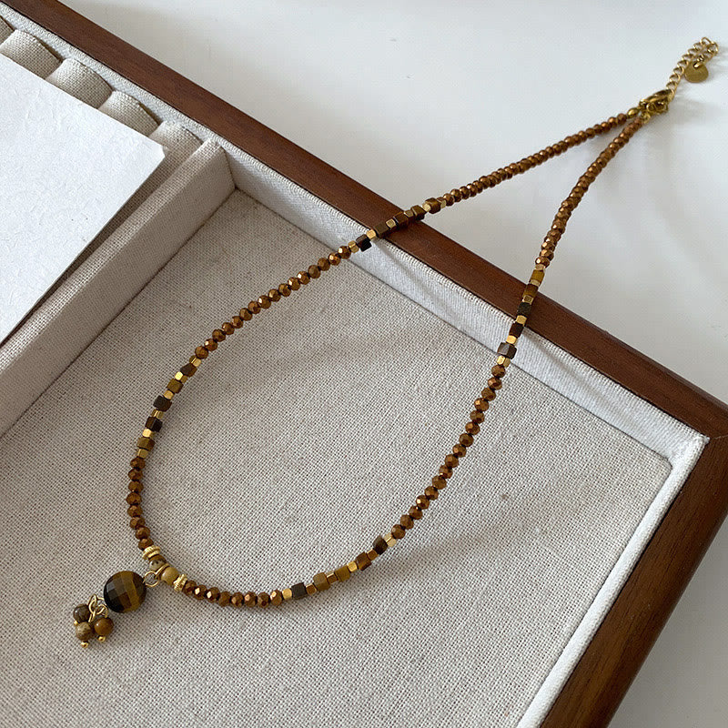 Collana di perline impilate in pietra occhio di tigre Olivenorma