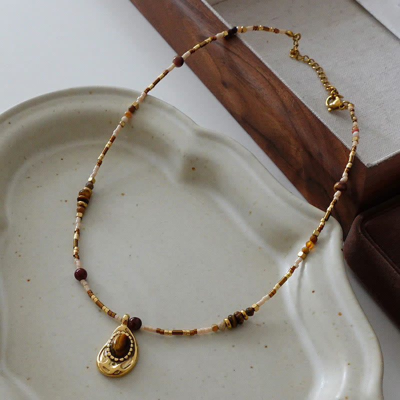 Collana di perline in pietra naturale occhio di tigre vintage Olivenorma