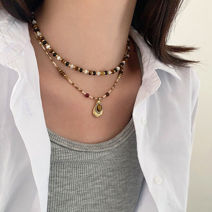 Collana di perline in pietra naturale occhio di tigre vintage Olivenorma