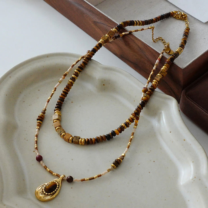 Collana di perline in pietra naturale occhio di tigre vintage Olivenorma