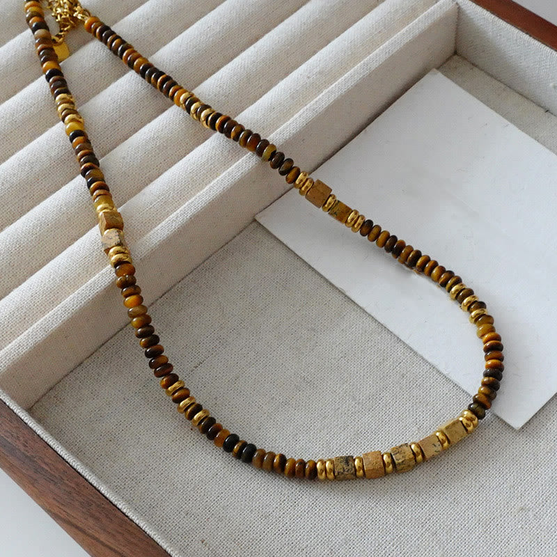 Collana di perline in pietra naturale occhio di tigre vintage Olivenorma