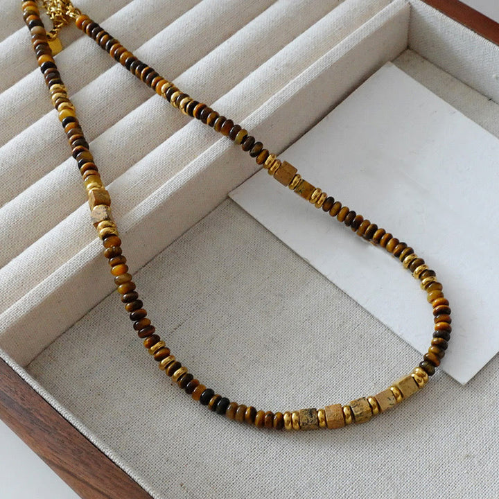 Collana di perline in pietra naturale occhio di tigre vintage Olivenorma