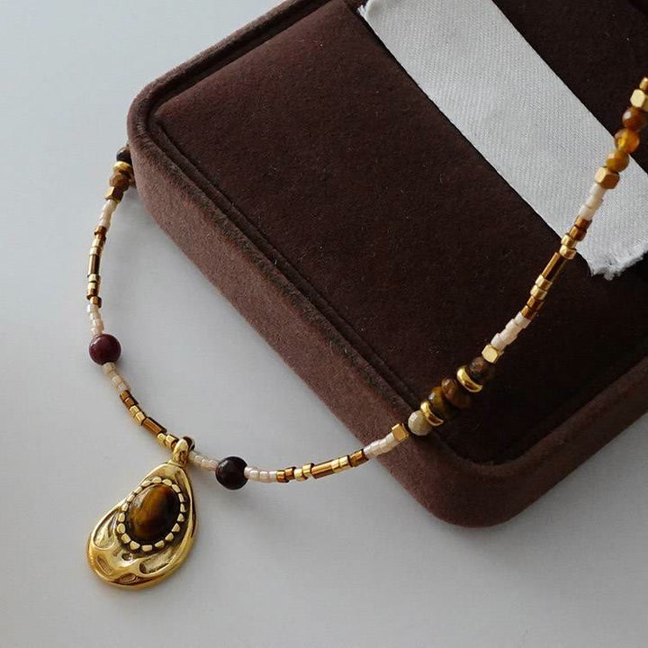 Collana di perline in pietra naturale occhio di tigre vintage Olivenorma