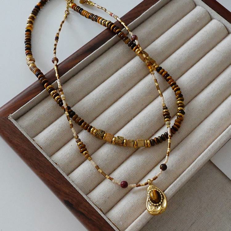 Collana di perline in pietra naturale occhio di tigre vintage Olivenorma