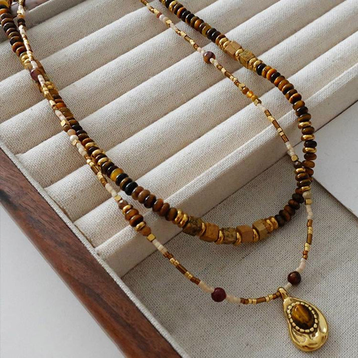 Collana di perline in pietra naturale occhio di tigre vintage Olivenorma