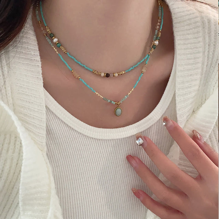 Collana girocollo con ciondolo a goccia in amazzonite naturale Olivenorma