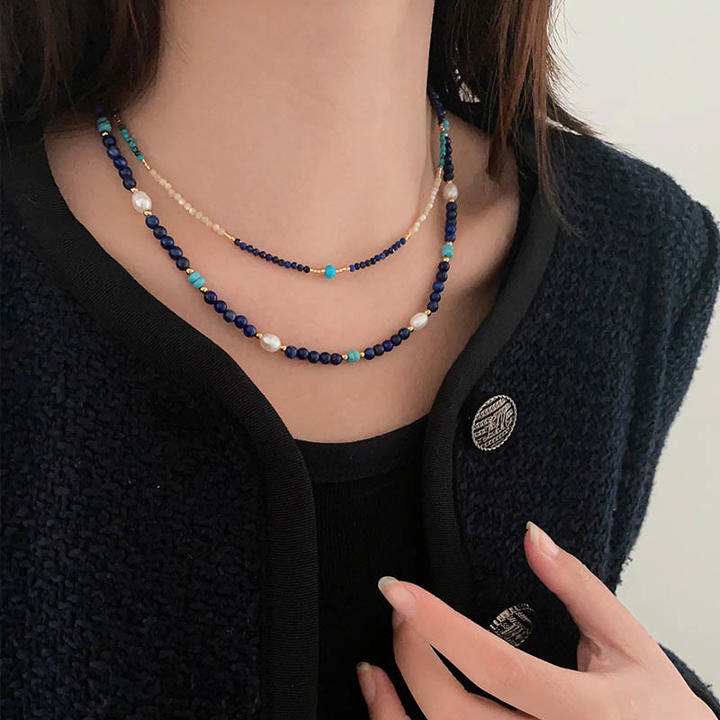 Collana di perline di lapislazzuli blu naturale Olivenorma Klein