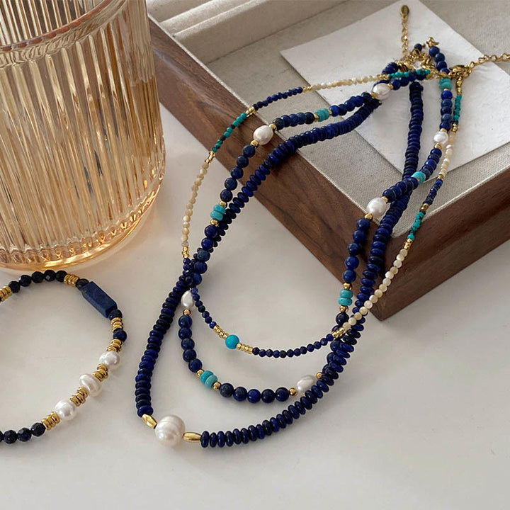 Collana di perline di lapislazzuli blu naturale Olivenorma Klein