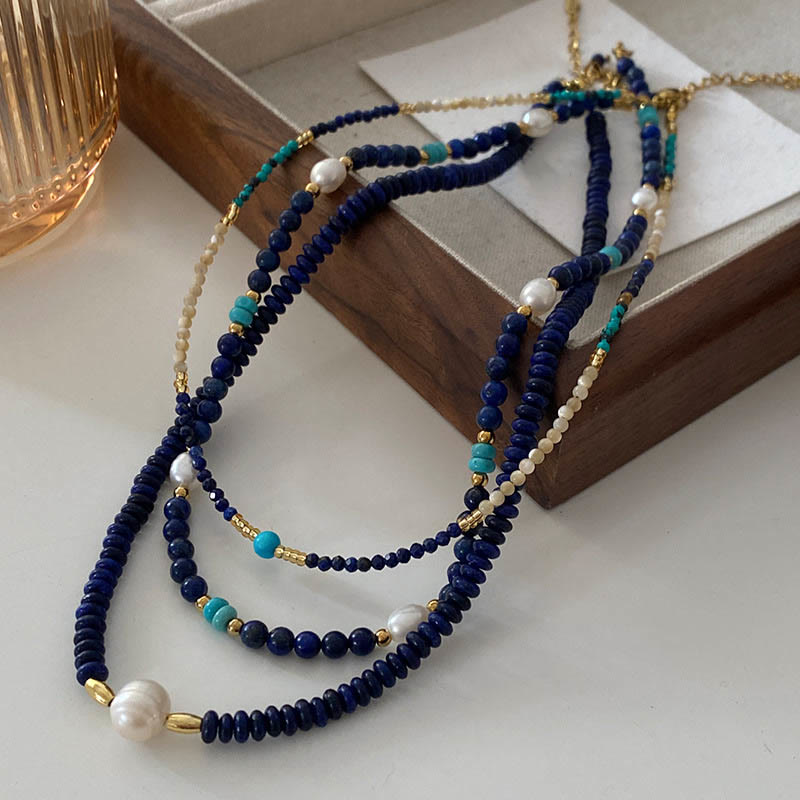 Collana di perline di lapislazzuli blu naturale Olivenorma Klein