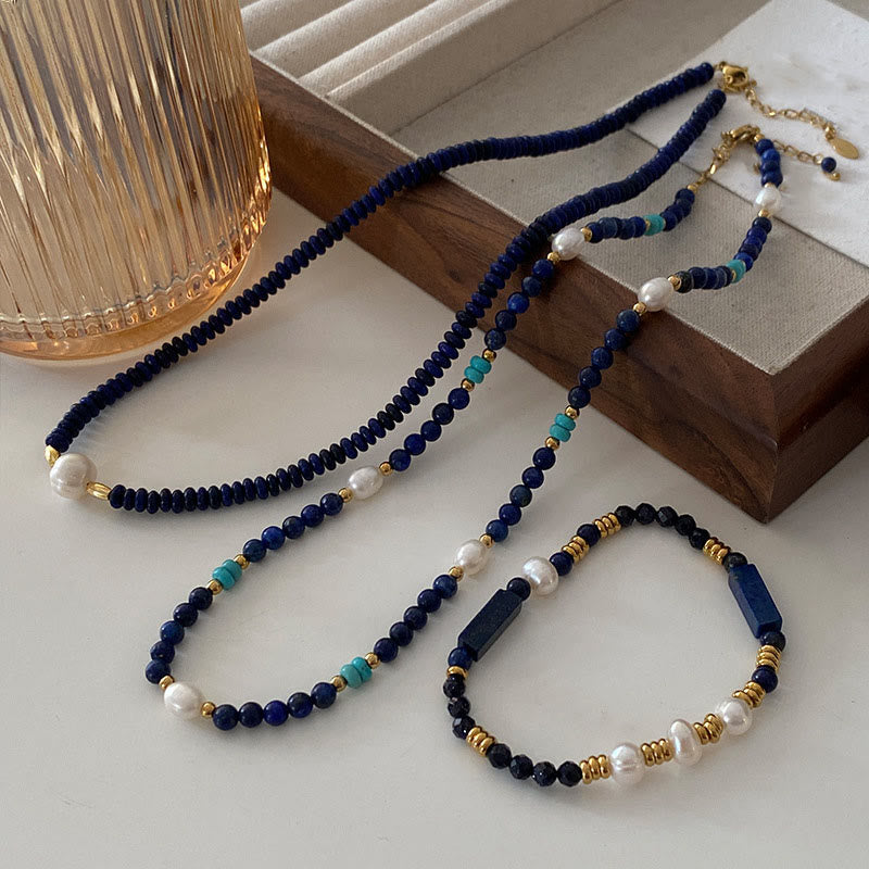 Collana di perline di lapislazzuli blu naturale Olivenorma Klein