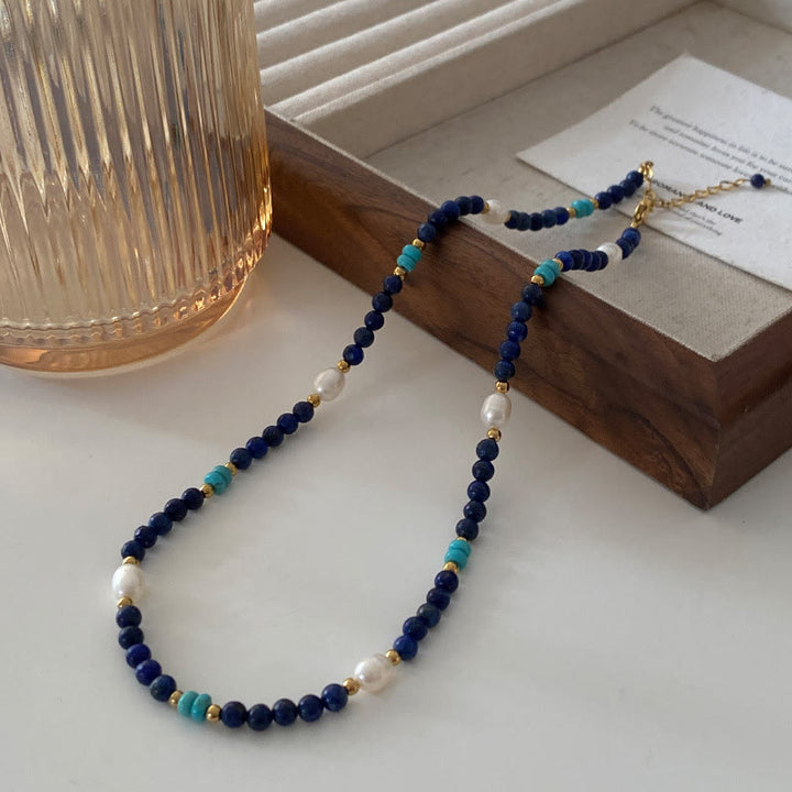 Collana di perline di lapislazzuli blu naturale Olivenorma Klein