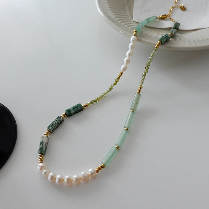 Collana di perline impilate in avventurina verde naturale Olivenorma