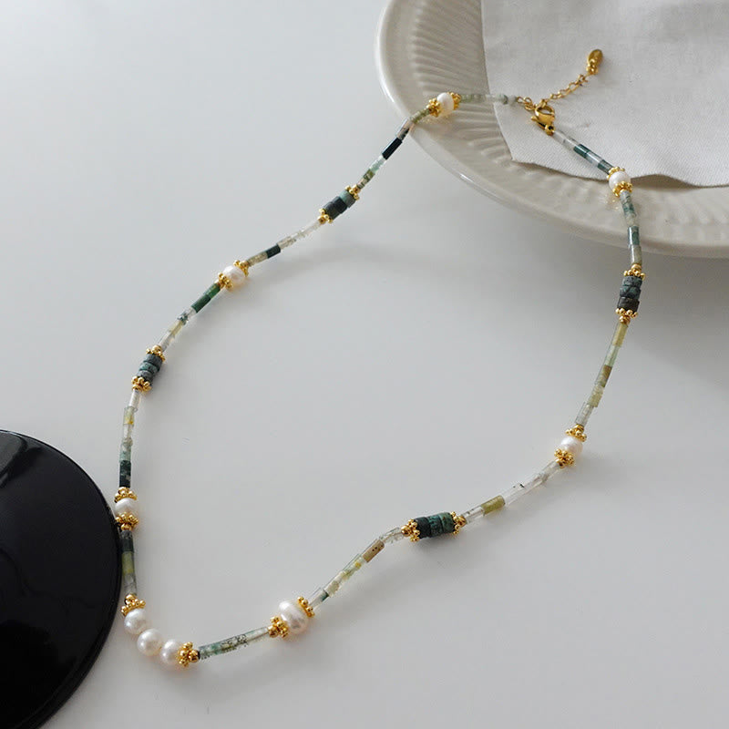 Collana di perline impilate in avventurina verde naturale Olivenorma