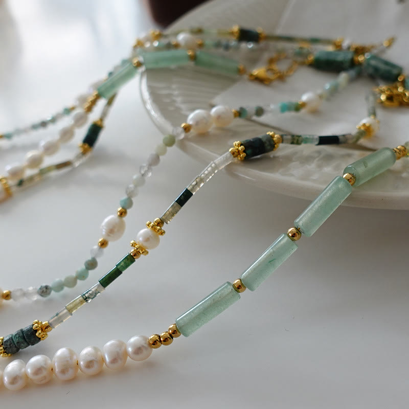 Collana di perline impilate in avventurina verde naturale Olivenorma