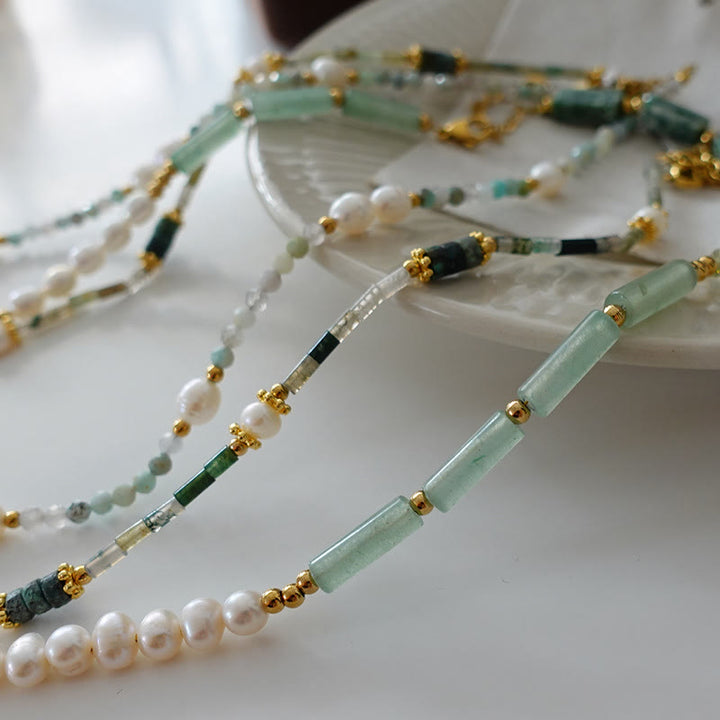 Collana di perline impilate in avventurina verde naturale Olivenorma