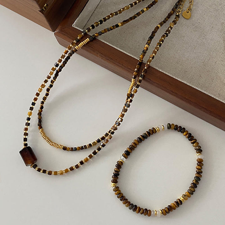 Set di gioielli con collana e bracciale in pietra di occhio di tigre Olivenorma