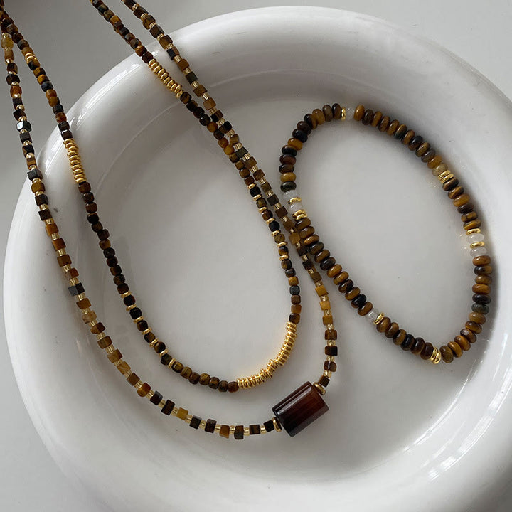 Set di gioielli con collana e bracciale in pietra di occhio di tigre Olivenorma